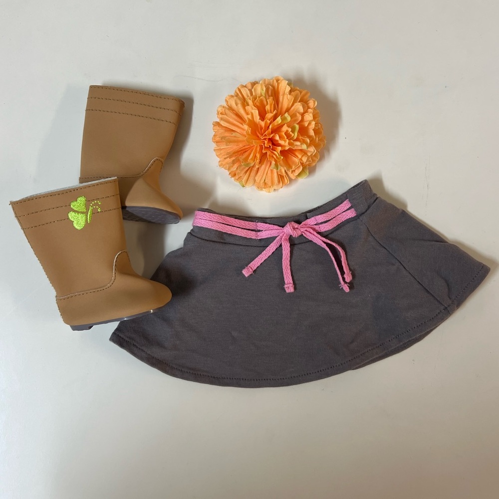 American Girl Doll Skirt and Boots with Additional Orange Flower Hair Clip!!